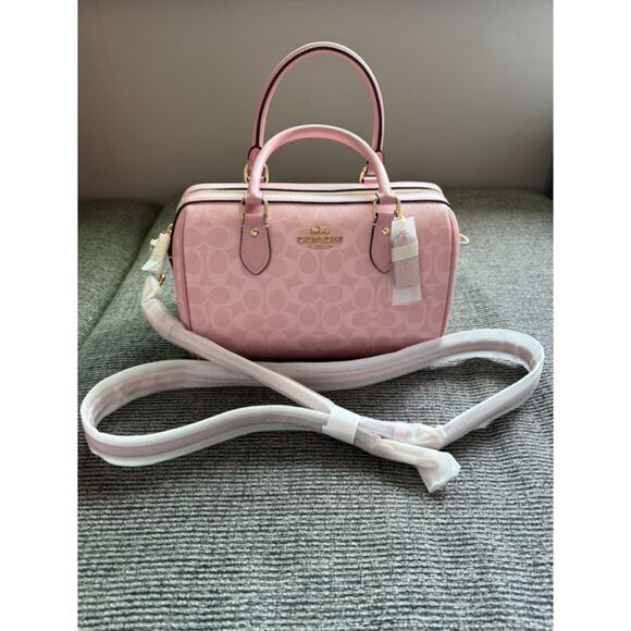 COACH Powder Pink Rowan Satchel Bag in Signature Canvas - Picture 1 of 3